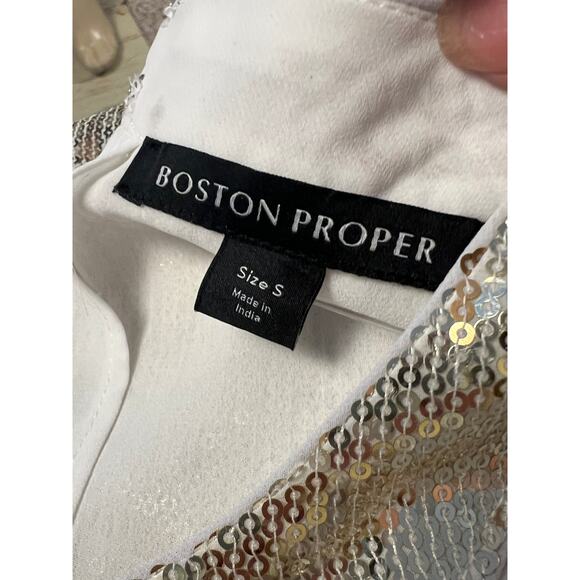 Boston Proper, Silver, White and Gold Sequined Halter Style Blouse NWT Size S - Picture 10 of 11